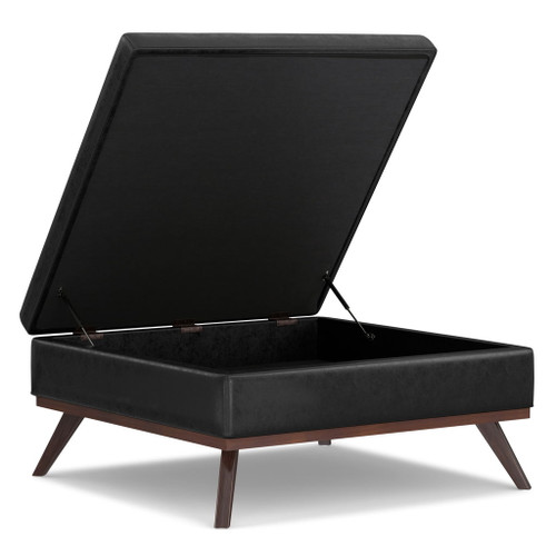 Owen - Extra Large Square Coffee Table Storage Ottoman - Distressed Black