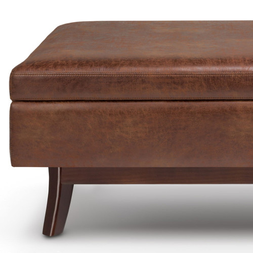 Owen - Rectangular Storage Ottoman - Distressed Saddle Brown