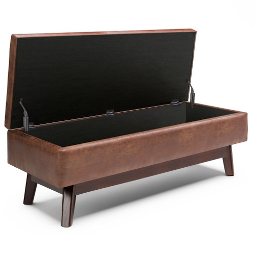 Owen - Rectangular Storage Ottoman - Distressed Saddle Brown