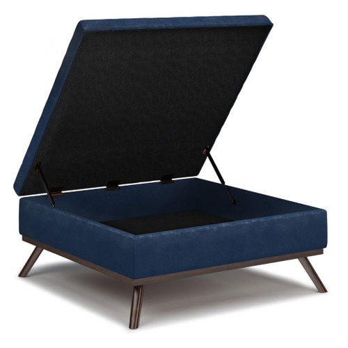 Owen - Square Coffee Table Storage Ottoman - Distressed Dark Blue