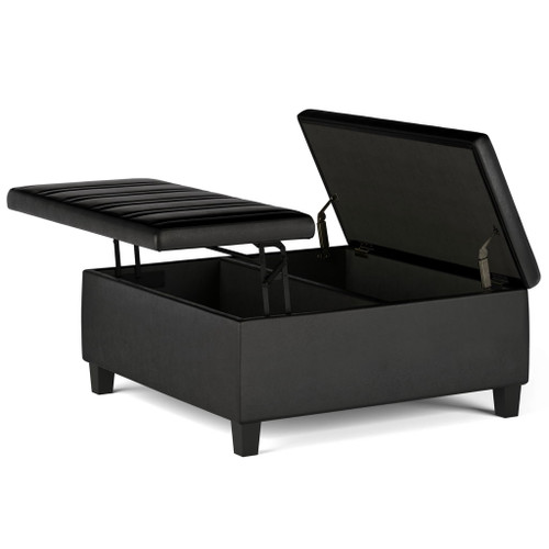Ellis - Coffee Table Storage Ottoman - Distressed Black