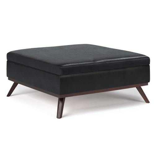 Owen - Square Coffee Table Storage Ottoman - Midnight Black