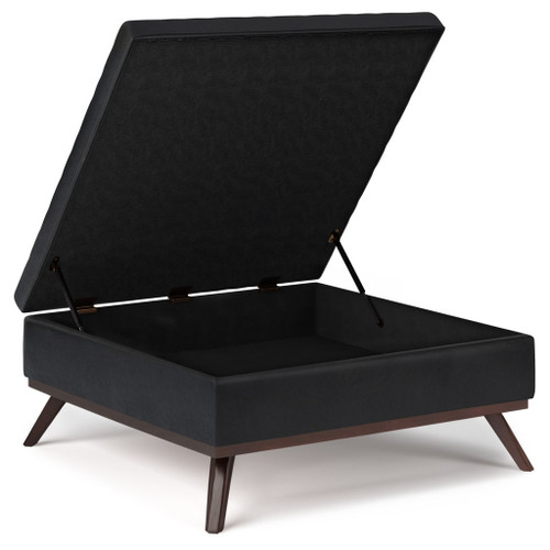 Owen - Square Coffee Table Storage Ottoman - Midnight Black