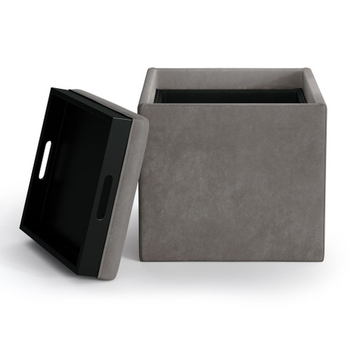 Rockwood - Cube Storage Ottoman With Tray - Distressed Slate Gray