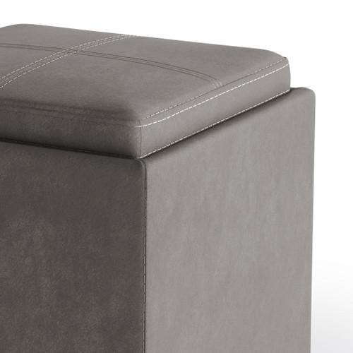 Rockwood - Cube Storage Ottoman With Tray - Distressed Slate Gray