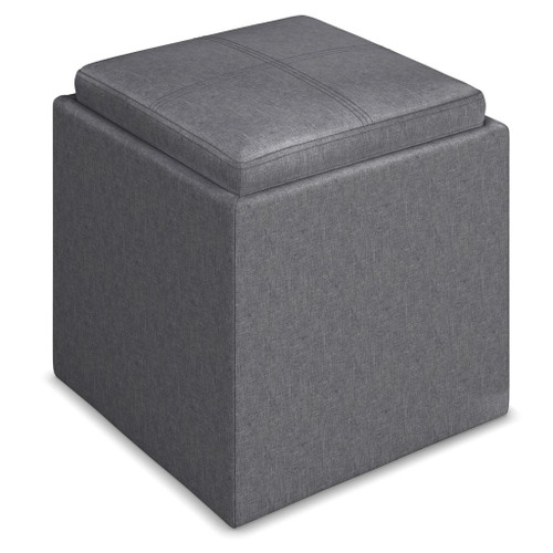Rockwood - Cube Storage Ottoman With Tray - Slate Gray