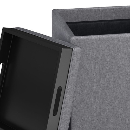 Rockwood - Cube Storage Ottoman With Tray - Slate Gray