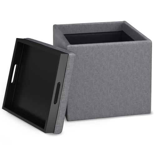 Rockwood - Cube Storage Ottoman With Tray - Slate Gray
