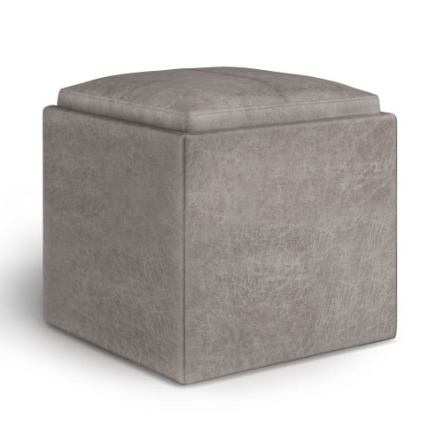 Rockwood - Cube Storage Ottoman With Tray - Distressed Gray Taupe