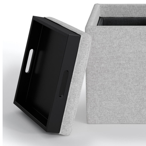Rockwood - Cube Storage Ottoman With Tray - Cloud Gray