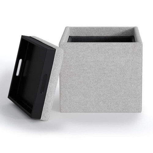 Rockwood - Cube Storage Ottoman With Tray - Cloud Gray