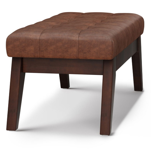 Draper - Mid Century Tufted Ottoman Bench - Distressed Saddle Brown