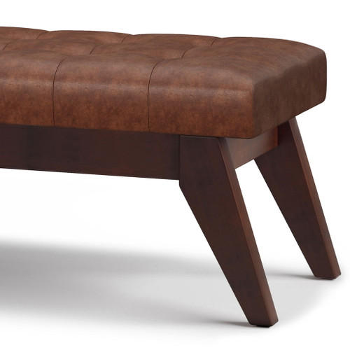 Draper - Mid Century Tufted Ottoman Bench - Distressed Saddle Brown