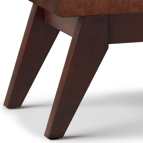 Draper - Mid Century Tufted Ottoman Bench - Distressed Saddle Brown