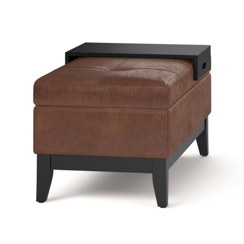 Oregon - Storage Ottoman Bench With Tray - Distressed Saddle Brown