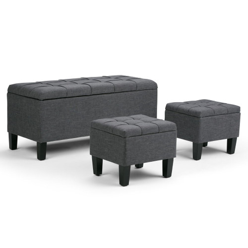 Dover - 3 Piece Storage Ottoman - Slate Gray