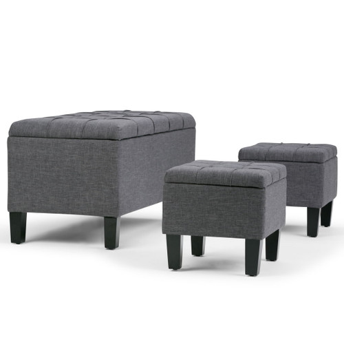 Dover - 3 Piece Storage Ottoman - Slate Gray