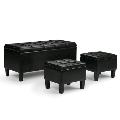 Dover - 3 Piece Storage Ottoman - Midnight Black