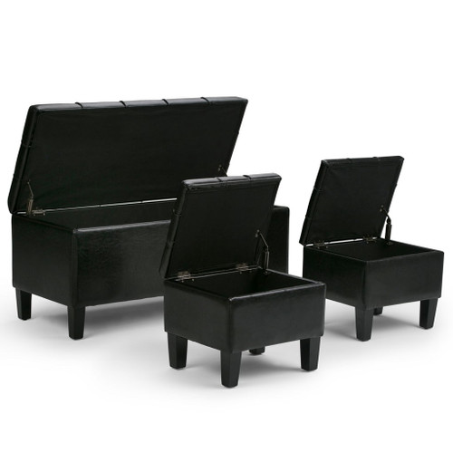 Dover - 3 Piece Storage Ottoman - Midnight Black