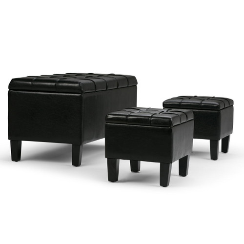 Dover - 3 Piece Storage Ottoman - Midnight Black