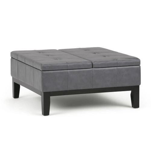 Dover - Square Coffee Table Storage Ottoman - Stone Gray