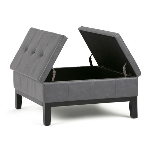 Dover - Square Coffee Table Storage Ottoman - Stone Gray