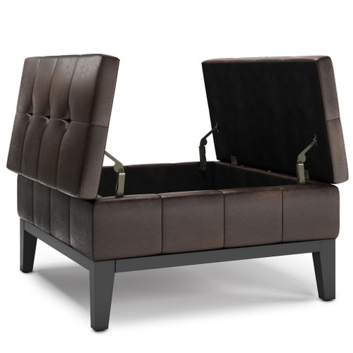 Dover - Square Coffee Table Storage Ottoman - Distressed Brown