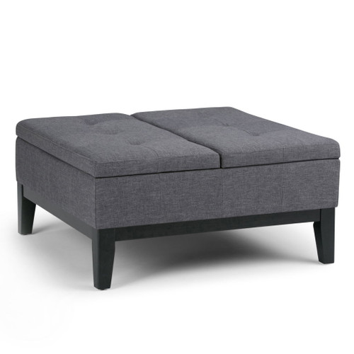 Dover - Square Coffee Table Storage Ottoman - Slate Gray