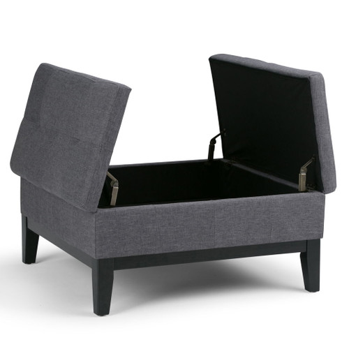 Dover - Square Coffee Table Storage Ottoman - Slate Gray