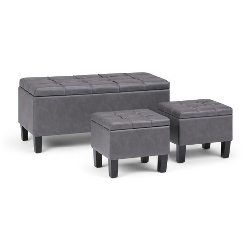 Dover - 3 Piece Storage Ottoman - Stone Gray