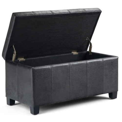 Dover - Storage Ottoman Bench - Distressed Black