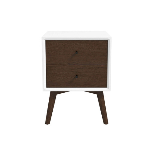 Caroline - Mid-Century Modern Style White Night Stand 2 Drawer - Dark Brown / White