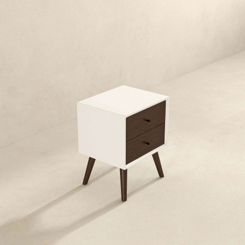 Caroline - Mid-Century Modern Style White Night Stand 2 Drawer - Dark Brown / White
