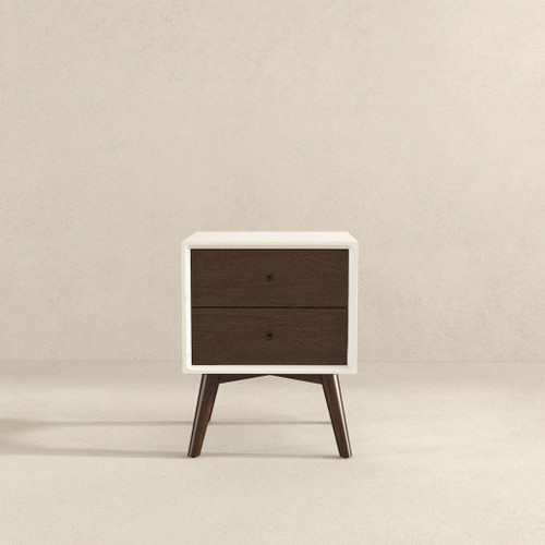 Caroline - Mid-Century Modern Style White Night Stand 2 Drawer - Dark Brown / White