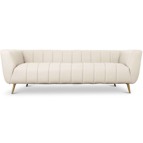 Lamattina - Genuine Italian Leather Channel Tufted Sofa - Light Beige / White