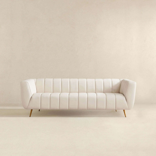 Lamattina - Genuine Italian Leather Channel Tufted Sofa - Light Beige / White