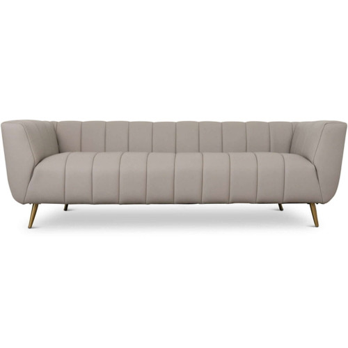 Lamattina - Genuine Italian Leather Channel Tufted Sofa - Beige / Light Gray