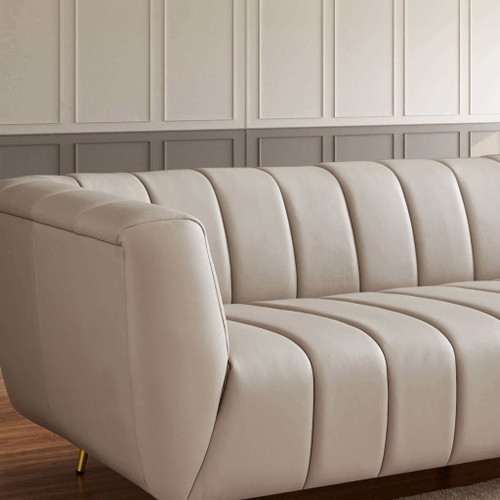 Lamattina - Genuine Italian Leather Channel Tufted Sofa - Beige / Light Gray