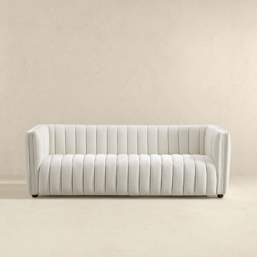 April - Mid-Century Modern Luxury Tight Back Boucle Couch - Ivory / Light Beige / White