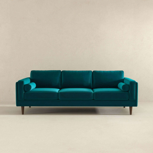 Amber - Mid-Century Modern Luxury Modern Velvet Sofa - Brown / Teal