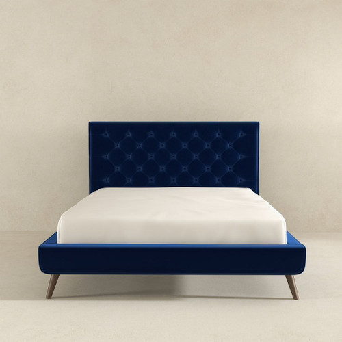 Dillon - Velvet Platform Bed Queen Size - Blue