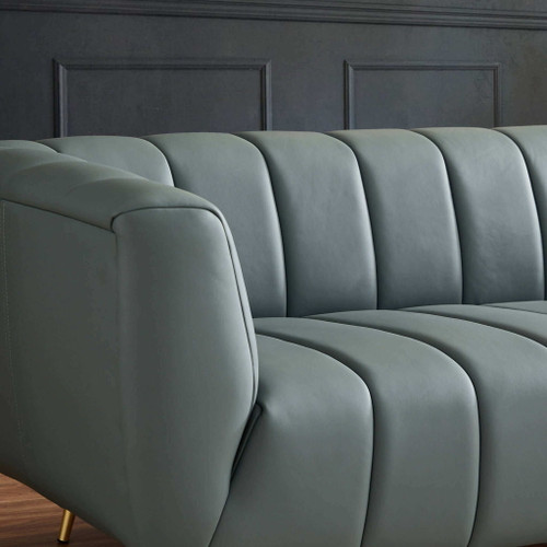 Lamattina - Genuine Italian Leather Channel Tufted Sofa - Dusty Blue / Pewter