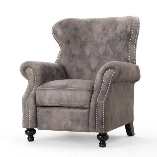 Accented Push Back Recliner Chair With Rolled Arms, Cocooning Comfort - Brown Gray
