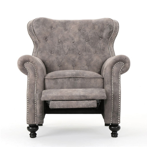 Accented Push Back Recliner Chair With Rolled Arms, Cocooning Comfort - Brown Gray