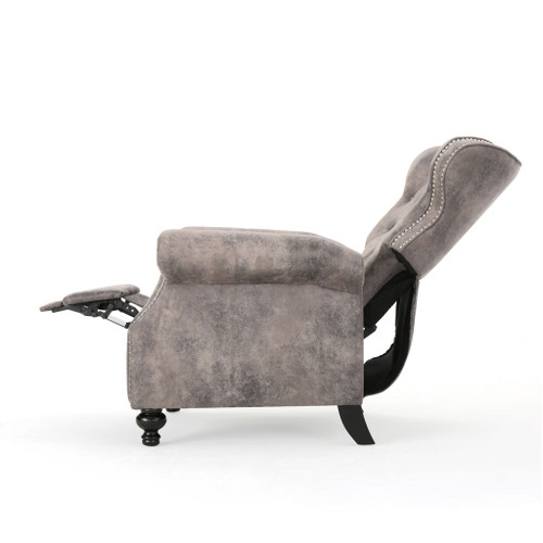 Accented Push Back Recliner Chair With Rolled Arms, Cocooning Comfort - Brown Gray