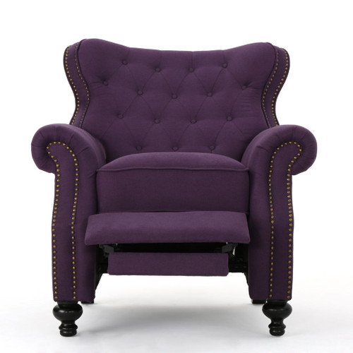 Accented Push Back Recliner Chair With Rolled Arms, Cocooning Comfort - Plum