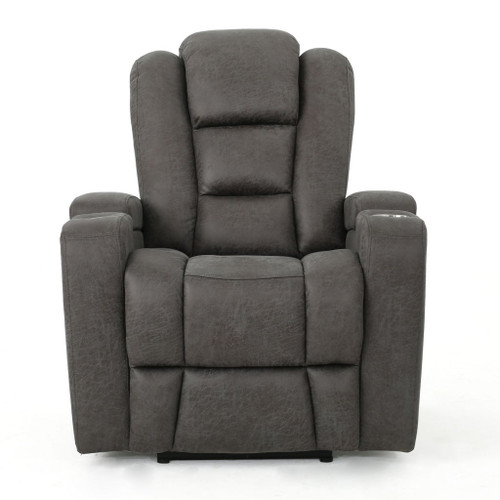Wide Power Standard Recliner Chair With Arm Storage With USB - Slate