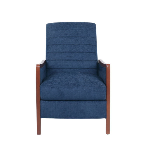 Mid Century Modern Channel Stitch Wood Pushback Recliner - Navy Blue