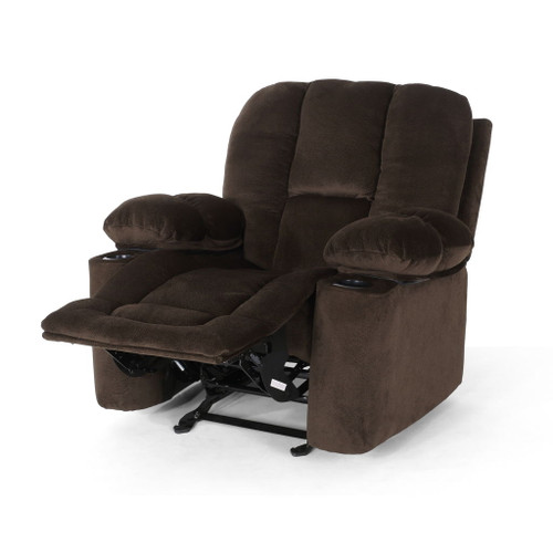 Luxurious Manual Recliner Chair With Skin-Friendly And Dual Cup Holders - Chocolate