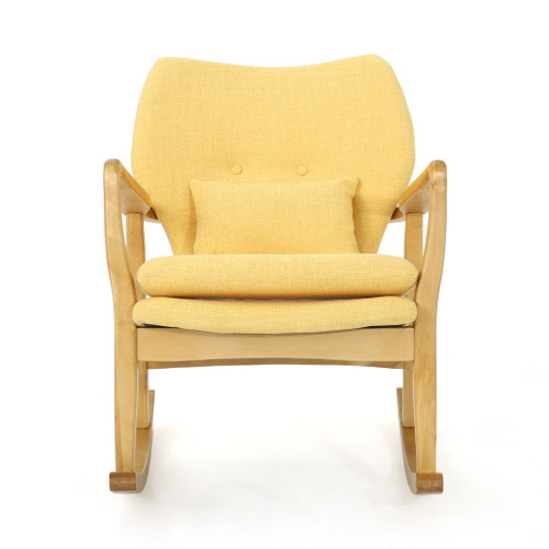 Elegant Rocking Chair With Linen Cushion - Yellow